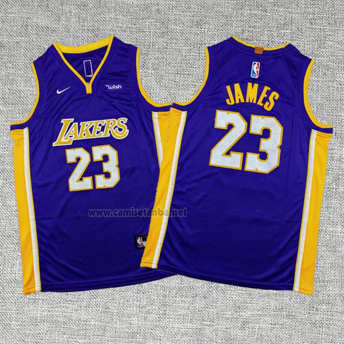 Camiseta Nino Los Angeles Lakers LeBron James NO 23 Statement Violeta2